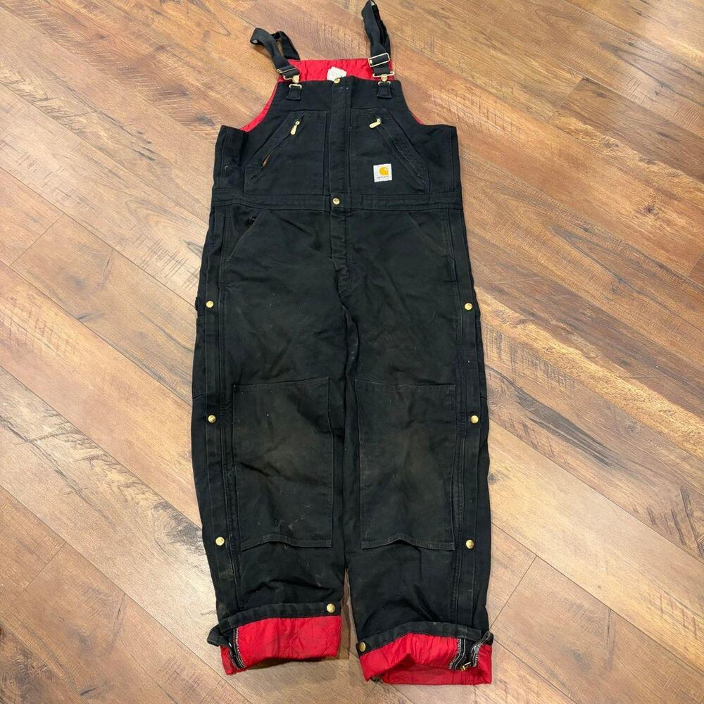 Vintage Carhartt Double Knee Insulated Bib Overalls – Black – 38x30